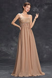 Simple Khaki A-Line Strapless Chiffon Long Prom Dress