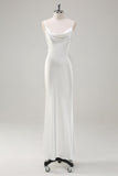 White Satin Cowl Neck Backless Ball Dress