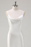 White Satin Cowl Neck Backless Ball Dress