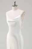 White Satin Cowl Neck Backless Ball Dress