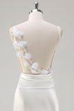 White Satin Cowl Neck Backless Ball Dress