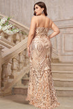 Sparkly Plus Size Golden Mermaid Sequin Embroidered Long Ball Dress with Split