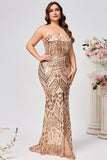 Sparkly Plus Size Golden Mermaid Sequin Embroidered Long Ball Dress with Split