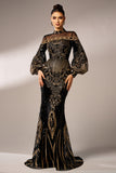 Sparkly Mermaid Long Sleeves High Neck Sequins Long Ball Dress