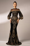 Sparkly Mermaid Long Sleeves High Neck Sequins Long Ball Dress