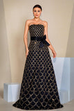 Black A-Line Strapless Long Ball Dress with Sequins