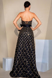 Black A-Line Strapless Long Ball Dress with Sequins