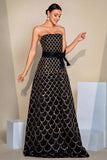 Black A-Line Strapless Long Ball Dress with Sequins