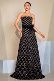 Black A-Line Strapless Long Ball Dress with Sequins