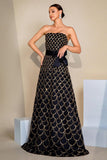 Black A-Line Strapless Long Ball Dress with Sequins