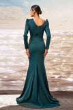 Dark Green Mermaid Long Sleeves Ball Dress with Slit