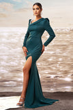 Dark Green Mermaid Long Sleeves Ball Dress with Slit