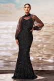 Sparkly Mermaid Black Sequin Long Sleeves Ball Dress