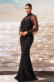 Sparkly Mermaid Black Sequin Long Sleeves Ball Dress