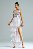 White Sheath Long Ball Dress With Fringes