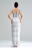 White Sheath Long Ball Dress With Fringes