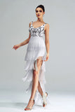 White Sheath Long Ball Dress With Fringes