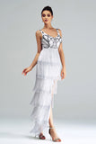 White Sheath Long Ball Dress With Fringes