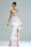 White Sheath Long Ball Dress With Fringes