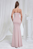 Mermaid Pink Strapless Lace Long Ball Dress