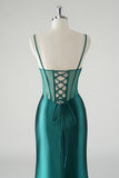 Dark Green Satin Spaghetti Straps Mermaid Prom Dress