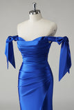 Royal Blue Mermaid Off the Shoulder Pleated Prom Dress