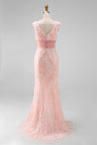 Dark Red Mermaid V-Neck Embroidered Mother Of The Bride Dress with Sequins