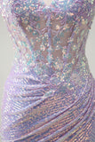 Sparkly Corset Lilac Mermaid Spaghetti Straps Ball Dress with Slit