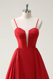 Red Ball-Gown Spaghetti Straps Lace Up Back Long Ball Dress with Slit