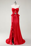 Red Sweetheart Mermaid Long Ball Dress with Slit