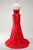 Red Sweetheart Mermaid Long Ball Dress with Slit