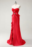 Red Sweetheart Mermaid Long Ball Dress with Slit