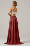 Cabernet Open Back Boho Chiffon Long Bridesmaid Dress with Lace