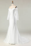 Off the Shoulder Ivory Mermaid White Wedding Dress