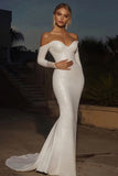 Sexy Ivory Off the Shoulder Sequin A-Line Long Wedding Dress