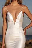 Elegant Ivory Spaghetti Straps Mermaid Long Wedding Dress with Slit