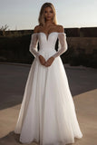 Organza Sweetheart Ivory A Line Wedding Dress with Long Sleeves