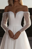 Organza Sweetheart Ivory A Line Wedding Dress with Long Sleeves