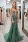 Elegant Agave Sheath Sweetheart Tulle Prom Dress with Lace