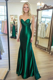 Chic Sweetheart Dark Green Satin Prom Dress