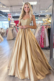 Sparkly Golden A Line Sweetheart Prom Dress with Pleats