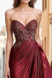 Burgundy Satin Sweetheart Prom Dress with Embroidery