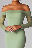 Sexy Sage Off the Shoulder Mermaid Ruched Long Prom Dress with Long Sleevs