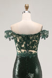 Off the Shoulder Dark Green Mermaid Sequin Long Ball Dress