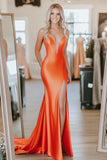 Chia Orange Sweetheart Mermaid Beaded Satin Long Prom Dress with Slit