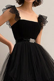 Black Tulle Spaghetti Straps A Line Formal Dress