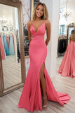 Simple Coral Mermaid Spaghetti Straps Long Prom Dress