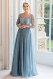 Queen Anne Dusty Blue A Line Long Sleeves Mother of the Bride Dress