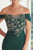 Elegant Dark Green Off the Shoulder Sheath Chiffon Long Mother of the Bride with Embroidery