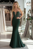 Lace Satin Dark Green Sheath Sweetheart Prom Dress